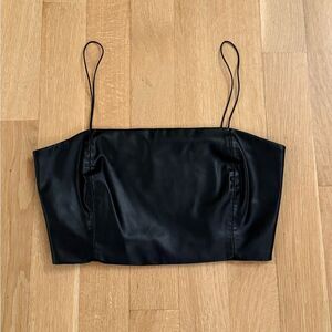 Zara Black Cropped Faux Leather Top